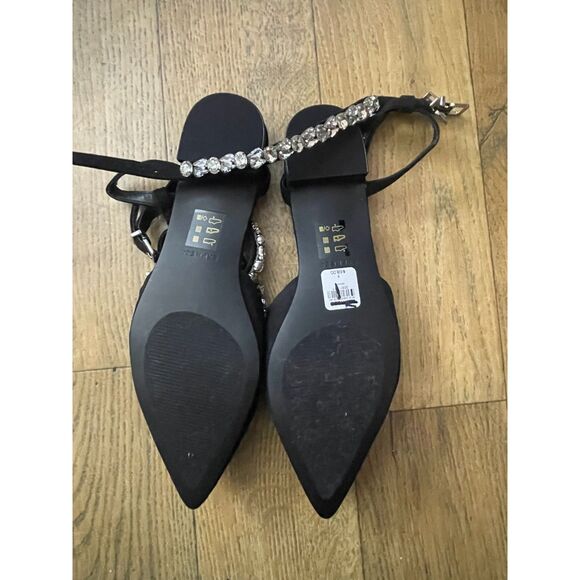 Express Black Rhinestone Heels Size 7 Pointed Toe Ankle Strap Dress Shoes - Picture 5 of 10